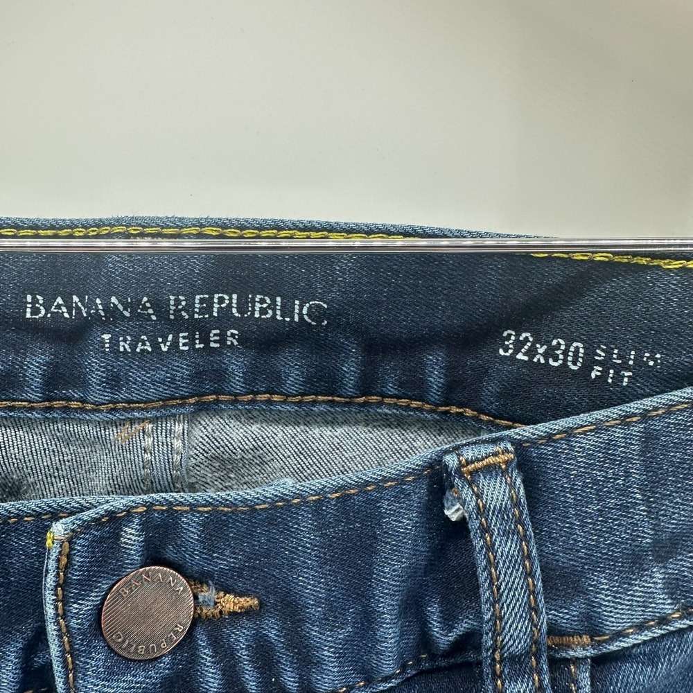 Banana Republic Traveler Jeans Mens 32x30 Blue Denim Straight Leg Slim Fit - Picture 5 of 10